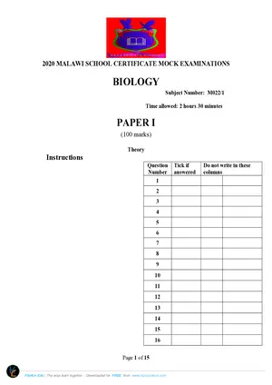 2020 Kent Pvt Academy MSCE Biology Paper I Mock - Preview