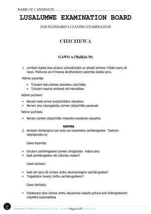2020 LUSALUMWE Standard 6 Term 3 Chichewa Past Paper - Preview