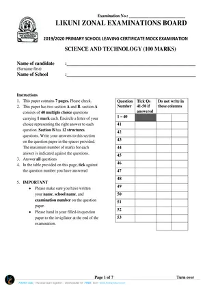 2020 Likuni Zonal PSLCE Primary Science Mock - Preview