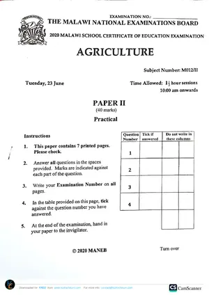 2020 MANEB MSCE Agriculture Paper 1 Past Paper - Preview
