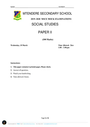 2020 Mtendere Secondary School MSCE Social Studies Paper II F4 - Preview