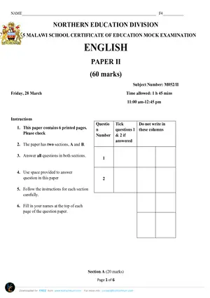 2020 NED MSCE (Form 4) English Mock Paper II - Preview