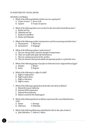 2020 ST AUGUSTINE Standard 7 Term 3 Social and Bible Knowledge Past Paper - Preview