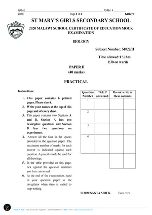 2020 St Mary's MSCE Biology Paper II - Preview