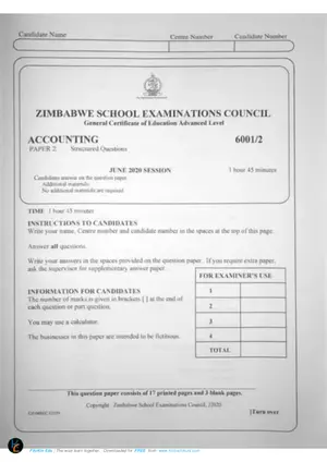 2020 ZimSEC GCE O-Level Accounts Paper 2 June Session - Preview