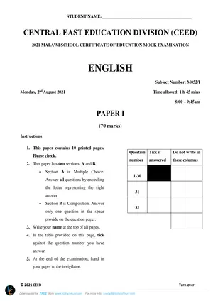2021 CEED MSCE English Paper I Mock - Preview