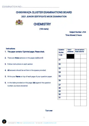 2021 Chikhwaza Cluster JCE Chemistry Mock Paper - Preview