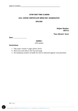 2021 Joym Online School English Form 1 Paper I - Preview