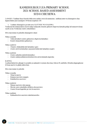 2021 Kankholikoli LEA Primary School Std 8 School Based Mock Chichewa - Preview