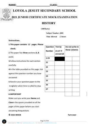 2021 Loyola JCE History Mock Paper - Preview