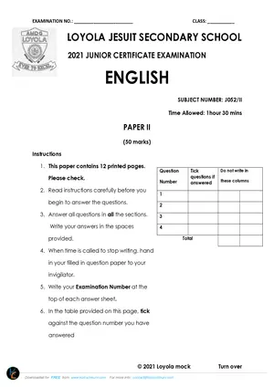 2021 Loyola Jesuit JCE English Paper II - Preview