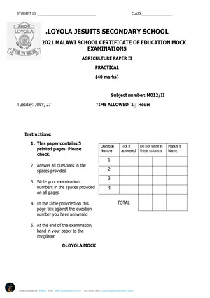 2021 Loyola Jesuit MSCE Agriculture Paper II - Preview