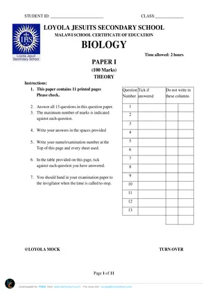 2021 Loyola Jesuit MSCE Biology Paper I - Preview