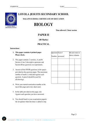 2021 Loyola Jesuit MSCE Biology Paper II - Preview