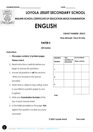 2021 Loyola Jesuit MSCE English Paper II - Preview