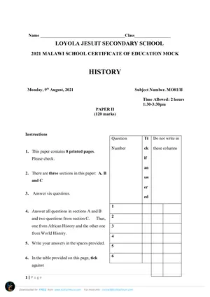 2021 Loyola Jesuit MSCE History Paper II - Preview