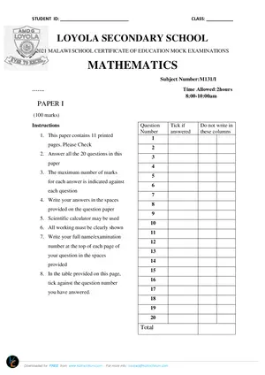 2021 Loyola Jesuit MSCE Mathematics Paper I - Preview