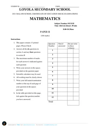 2021 Loyola Jesuit MSCE Mathematics Paper II - Preview