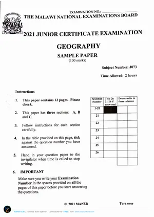 2021 MANEB JCE Geography Sample - Preview
