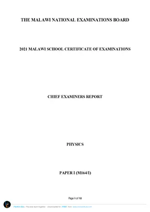 2021 MANEB MSCE Physics Chief Examiners Report - Preview
