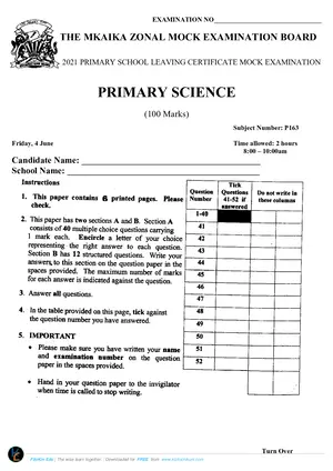2021 Mkaika Zone Primary Science Mock - Preview