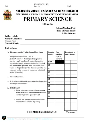 2021 Mlonda PSLCE Primary Science - Preview