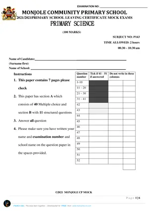 2021 Monjole PSLCE Primary Science - Preview
