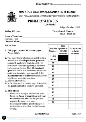 2021 Mountain View PSLCE Primary Sciences - Preview