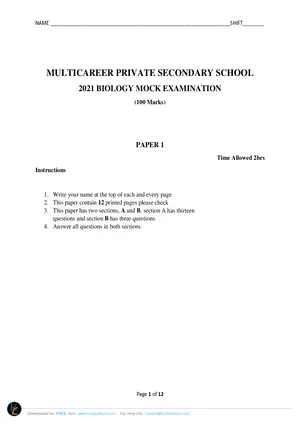 2021 Multi-Career MSCE Biology Paper I Mock Exams - Preview