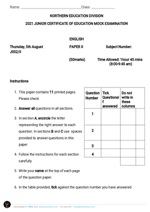 2021 NED JCE English Paper II Questions - Preview