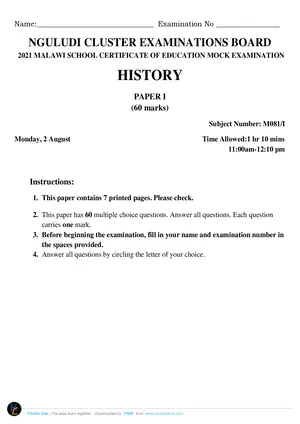 2021 Nguludi MSCE History Mock Paper 1 - Preview