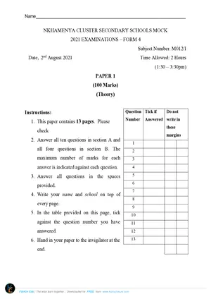 2021 Nkhamenya MSCE Agriculture Paper I - Preview