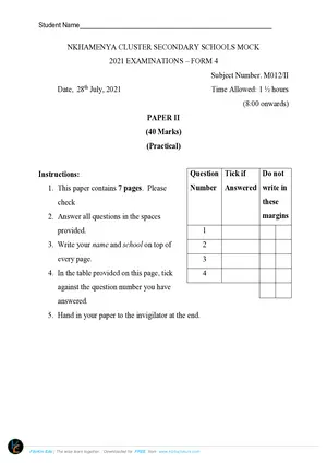 2021 Nkhamenya MSCE Agriculture Paper II - Preview