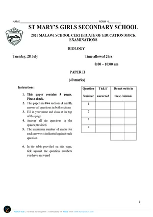 2021 St Mary's MSCE Biology Paper II - Preview