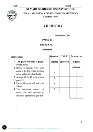 2021 St Mary's MSCE Chemistry Paper II - Preview