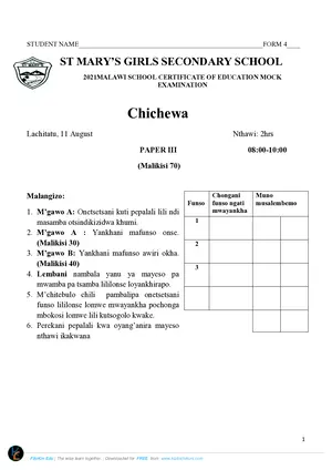 2021 St Mary's MSCE Chichewa Paper III - Preview