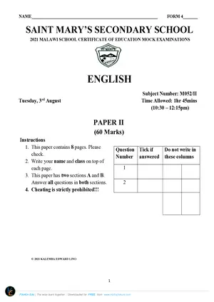 2021 St Mary's MSCE English Paper II - Preview