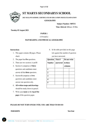 2021 St Mary's MSCE Geography Paper I - Preview