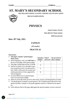 2021 St Mary's MSCE Physics Paper II - Preview