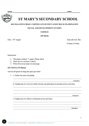 2021 St Mary's MSCE Social and Development Studies Paper II - Preview