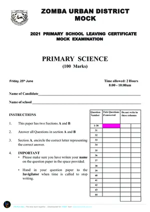 2021 Zomba Urban Primary Science - Preview