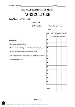 2022 Agriculture Paper I Mock Exams - Preview
