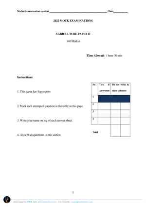 2022 Agriculture Paper II Mock Exams - Preview