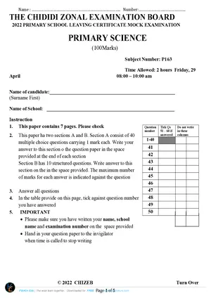 2022 Chididi Zone Standard 8 Primary Science Mock - Preview