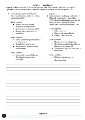 2022 Katoto Standard 6 Term 1 Chichewa Past Paper - Preview