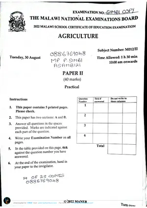 2022 MANEB MSCE Agriculture Paper II - Preview