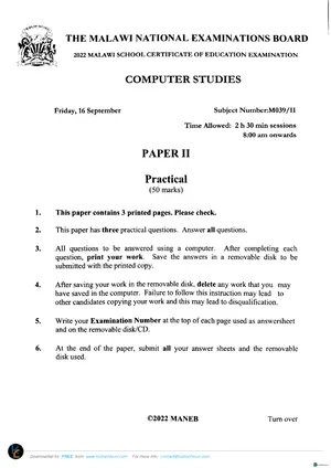 2022 MANEB MSCE Computer Studies Paper II - Preview