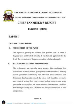 2022 MANEB MSCE English Examiners Report - Preview