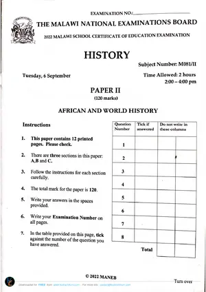 2022 MANEB MSCE History Paper 2 - Preview