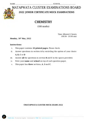 2022 Matapwata Cluster JCE Chemistry Mock - Preview